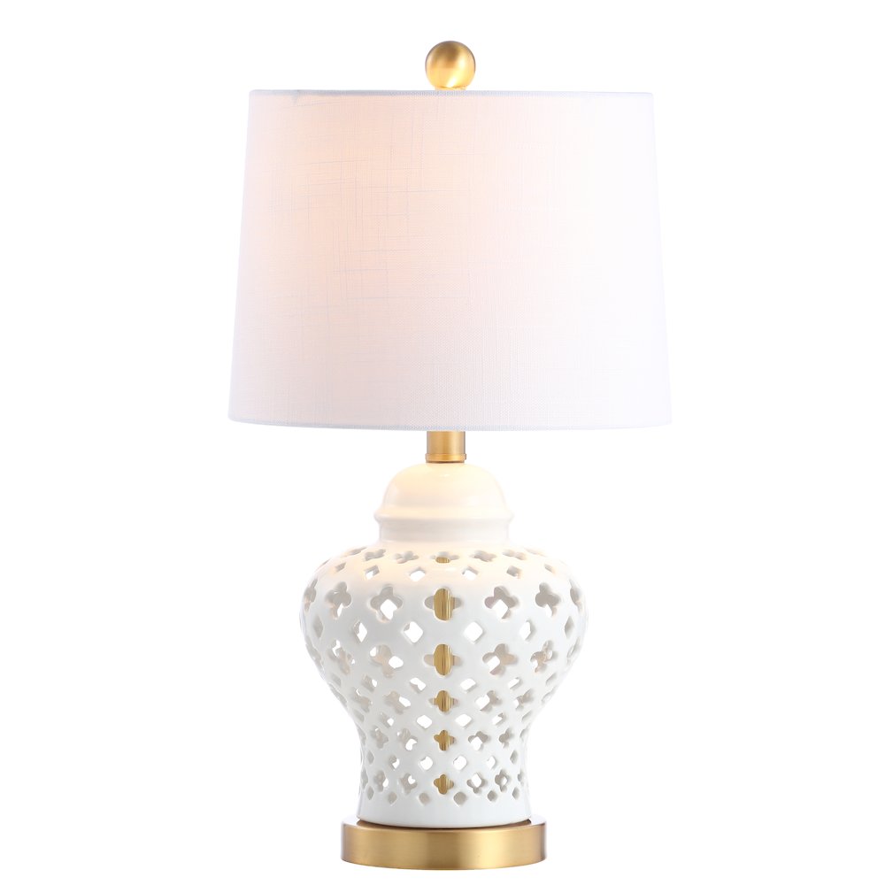 Quatrefoil Fretwork Pierced Ginger Jar Ceramicmetal Led Table Lamp. Picture 1