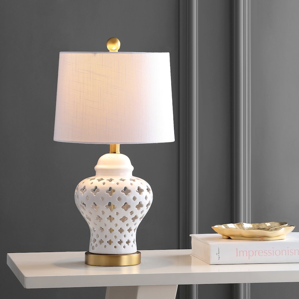 Quatrefoil Fretwork Pierced Ginger Jar Ceramicmetal Led Table Lamp. Picture 5