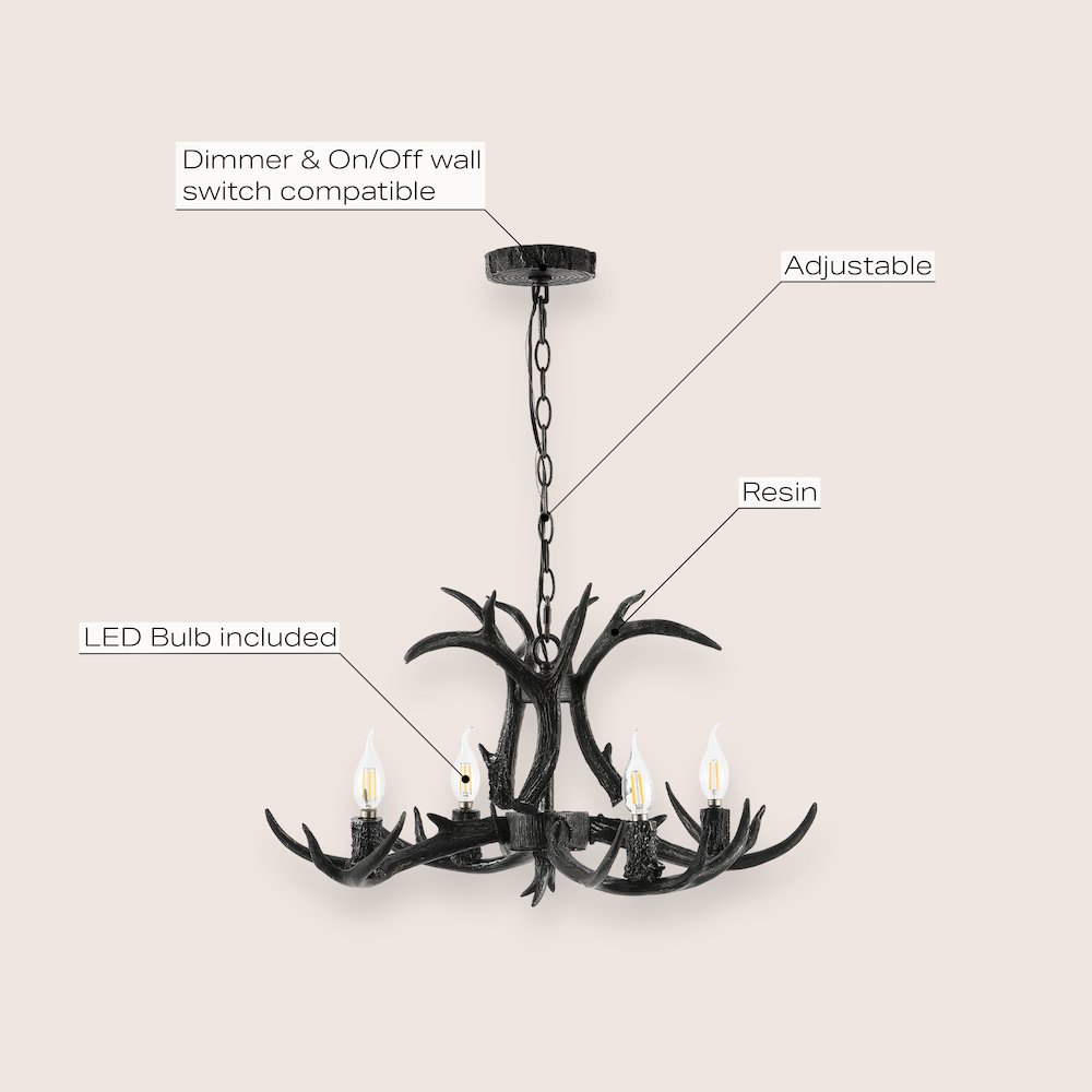 Eldora Adjustable Resin Antler 4-Light Led Chandelier. Picture 6