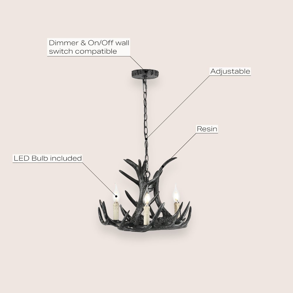 Nelle Adjustable Resin Antler 3-Light Led Chandelier. Picture 6