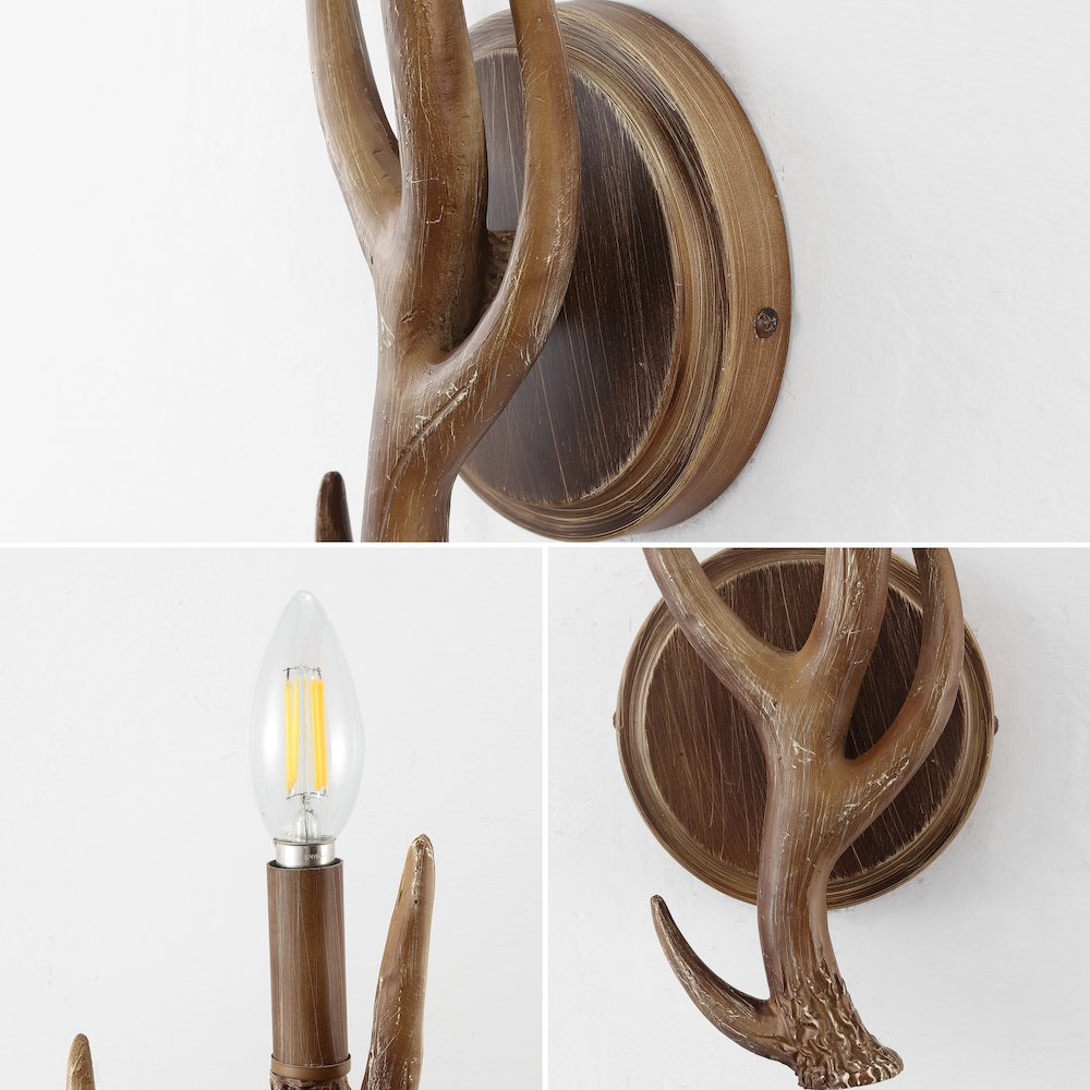 Cody 1-Light Southwestern Bohemian Resin/Iron Faux Antler Led Sconce. Picture 5