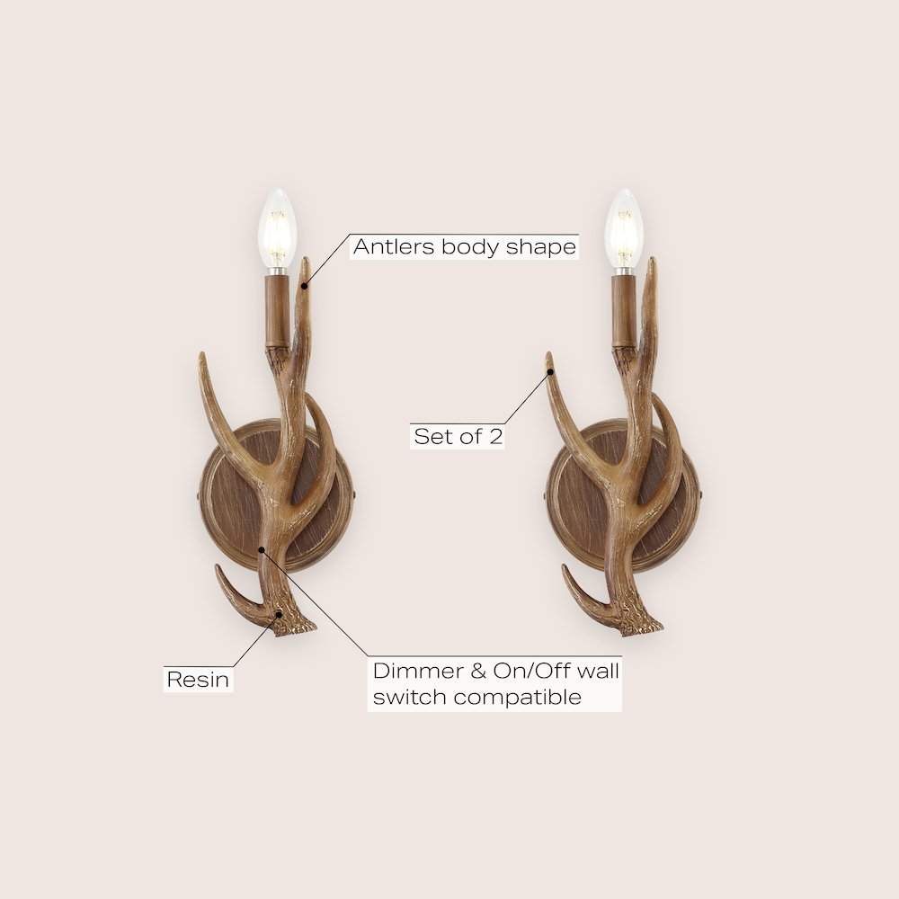 Cody 1-Light Southwestern Bohemian Resin/Iron Faux Antler Led Sconce. Picture 6