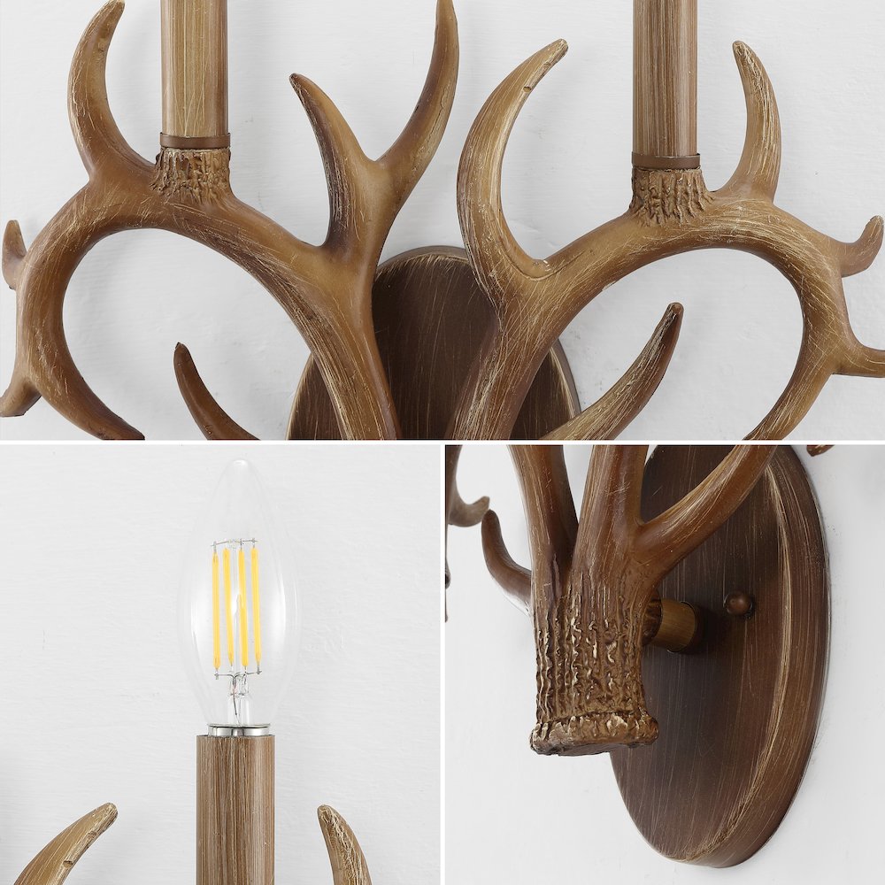 Oakley 2-Light Southwestern Bohemian Resin/Iron Faux Antler Led Sconce. Picture 4