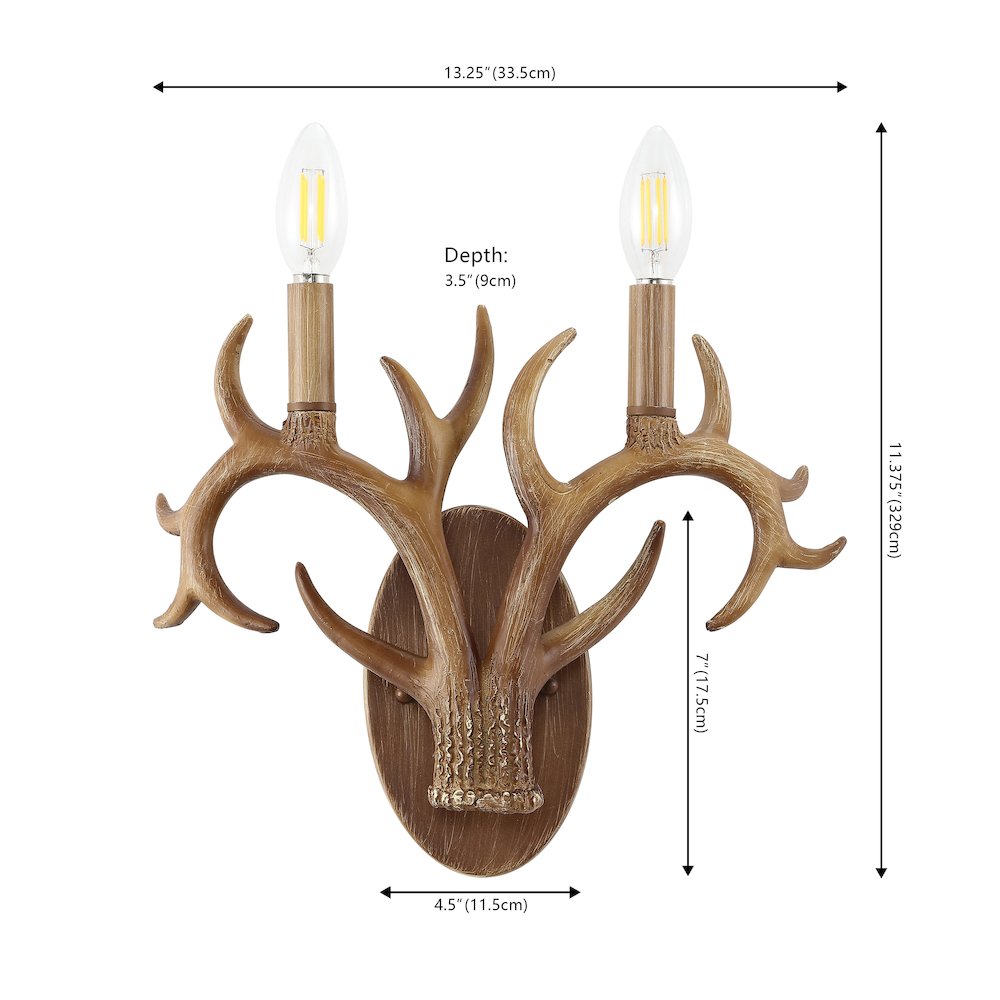 Oakley 2-Light Southwestern Bohemian Resin/Iron Faux Antler Led Sconce. Picture 2