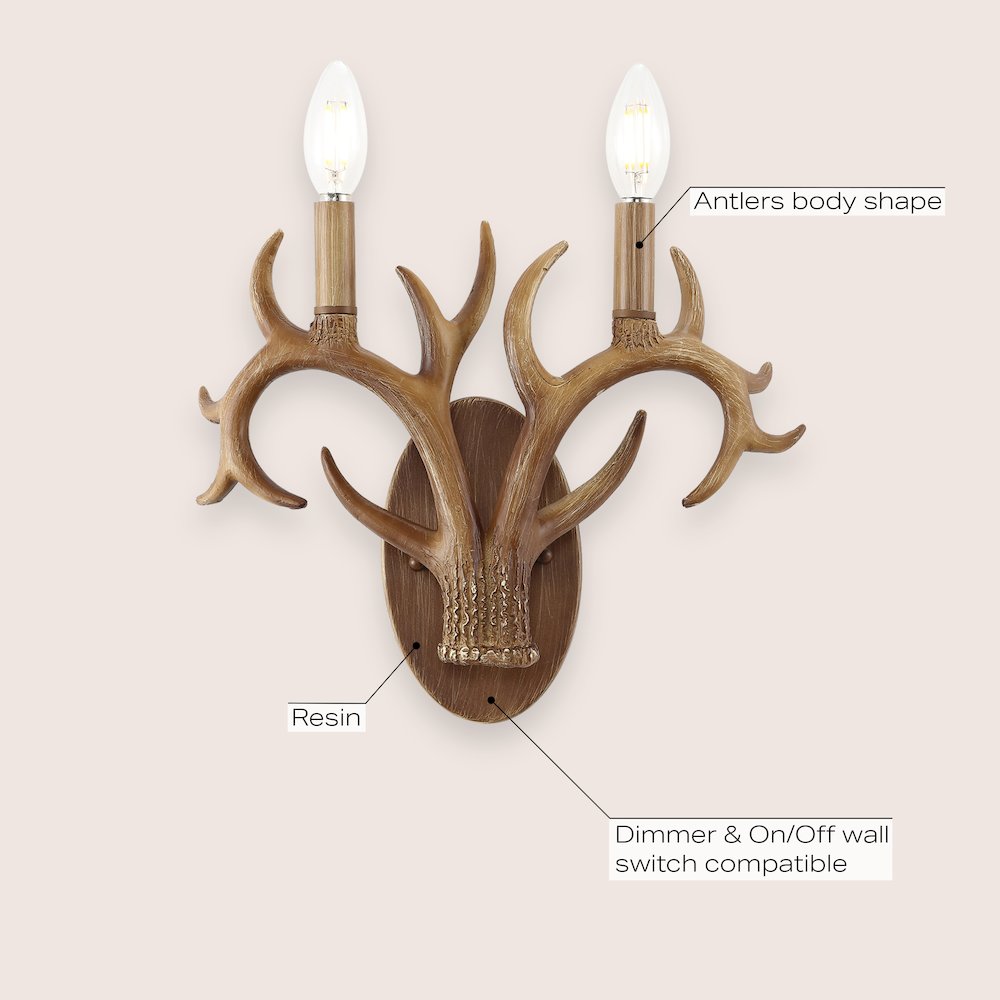 Oakley 2-Light Southwestern Bohemian Resin/Iron Faux Antler Led Sconce. Picture 5