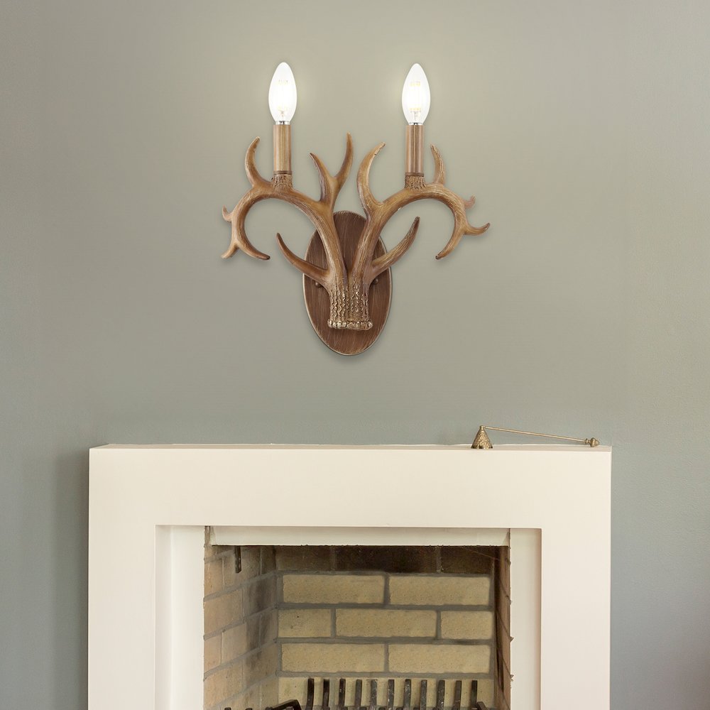 Oakley 2-Light Southwestern Bohemian Resin/Iron Faux Antler Led Sconce. Picture 3