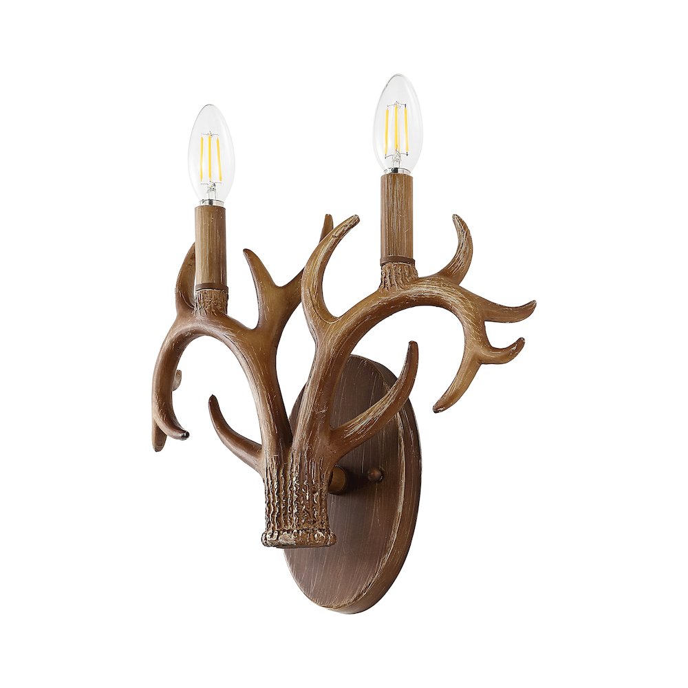 Oakley 2-Light Southwestern Bohemian Resin/Iron Faux Antler Led Sconce. Picture 1