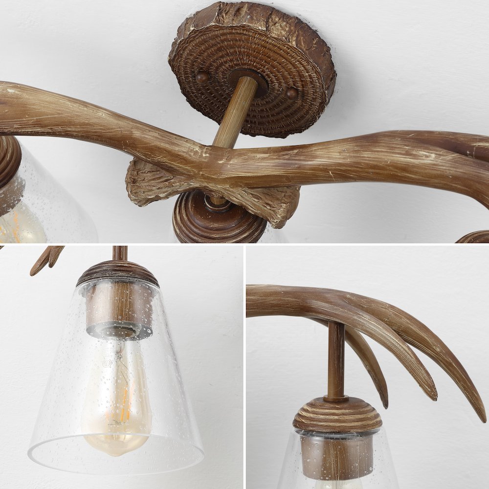 3-Light Southwestern Bohemian Resin/Seeded Glass Faux Antler Led Vanity Light. Picture 4