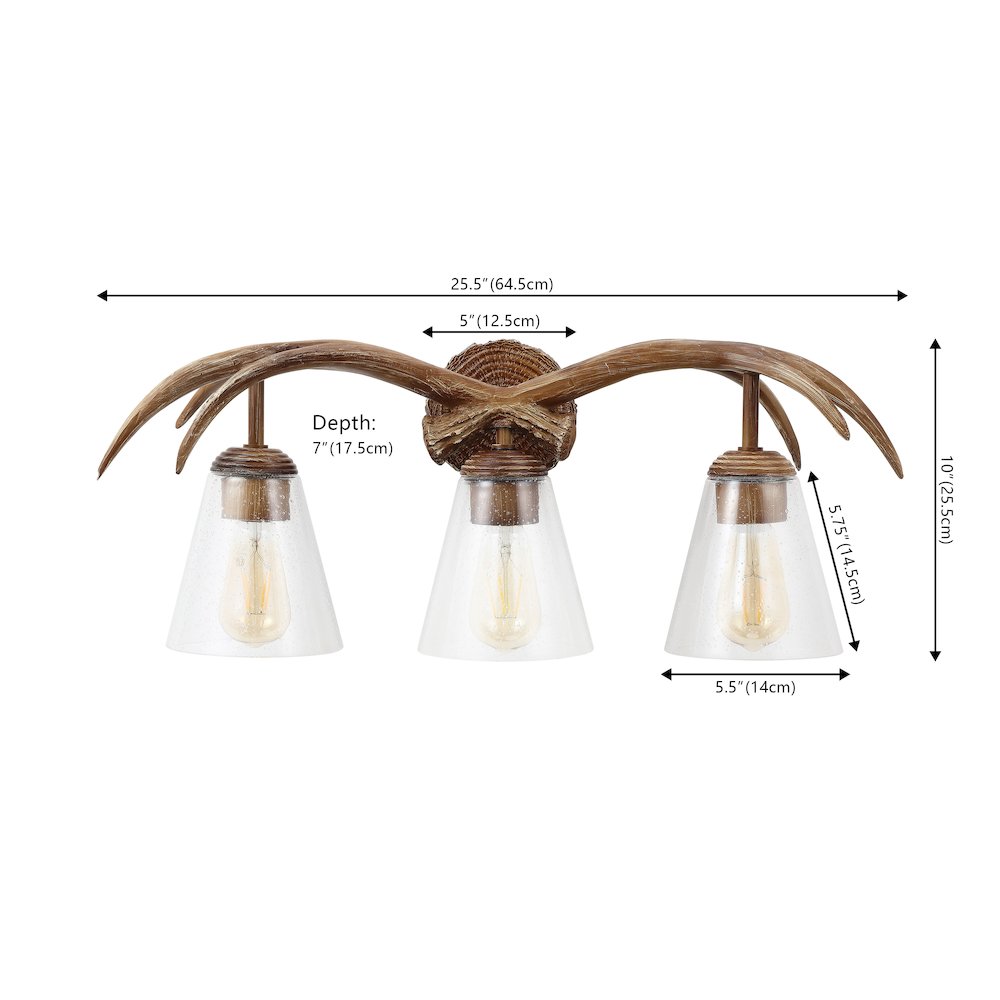 3-Light Southwestern Bohemian Resin/Seeded Glass Faux Antler Led Vanity Light. Picture 2