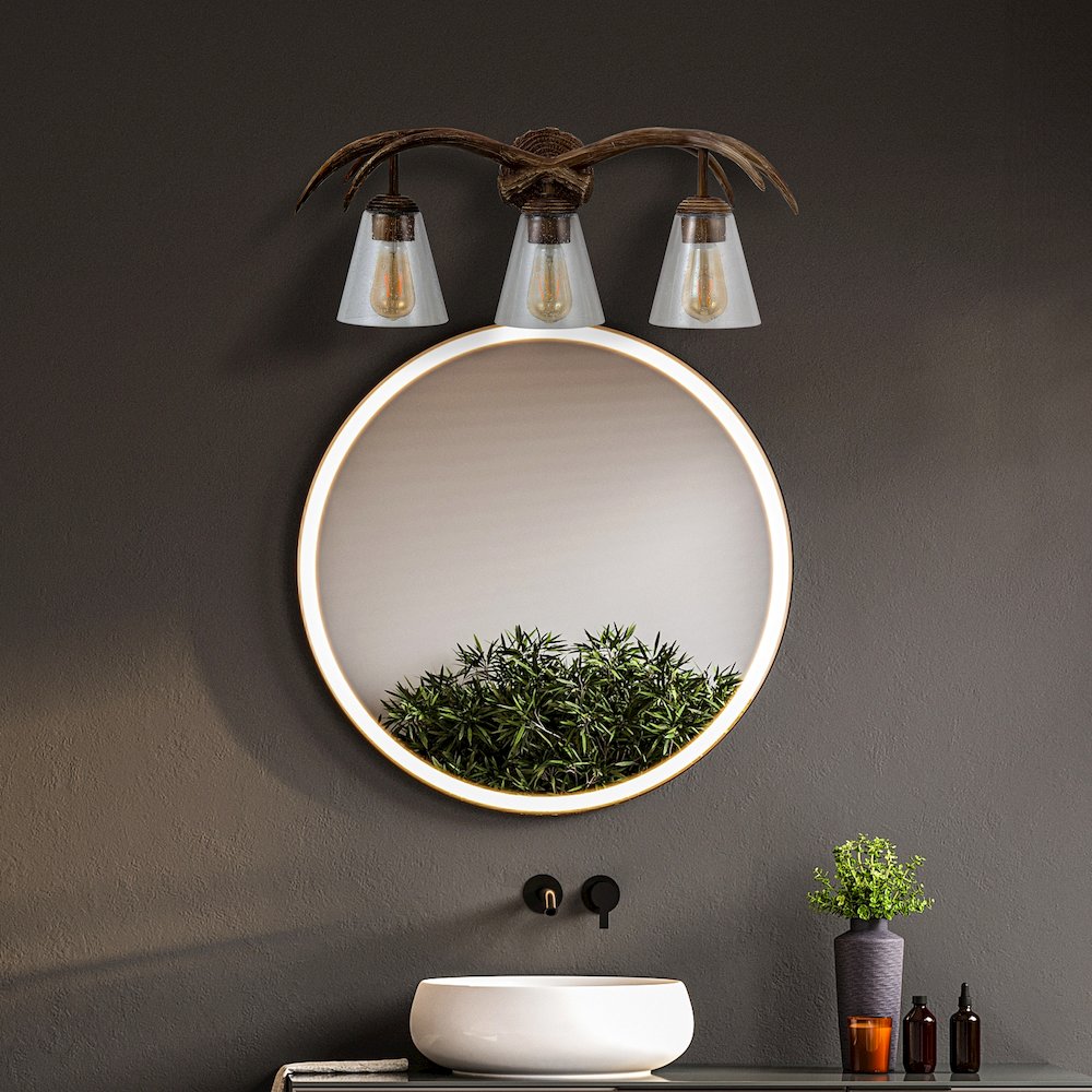 3-Light Southwestern Bohemian Resin/Seeded Glass Faux Antler Led Vanity Light. Picture 3