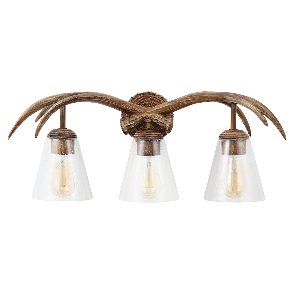 3-Light Southwestern Bohemian Resin/Seeded Glass Faux Antler Led Vanity Light. Picture 1