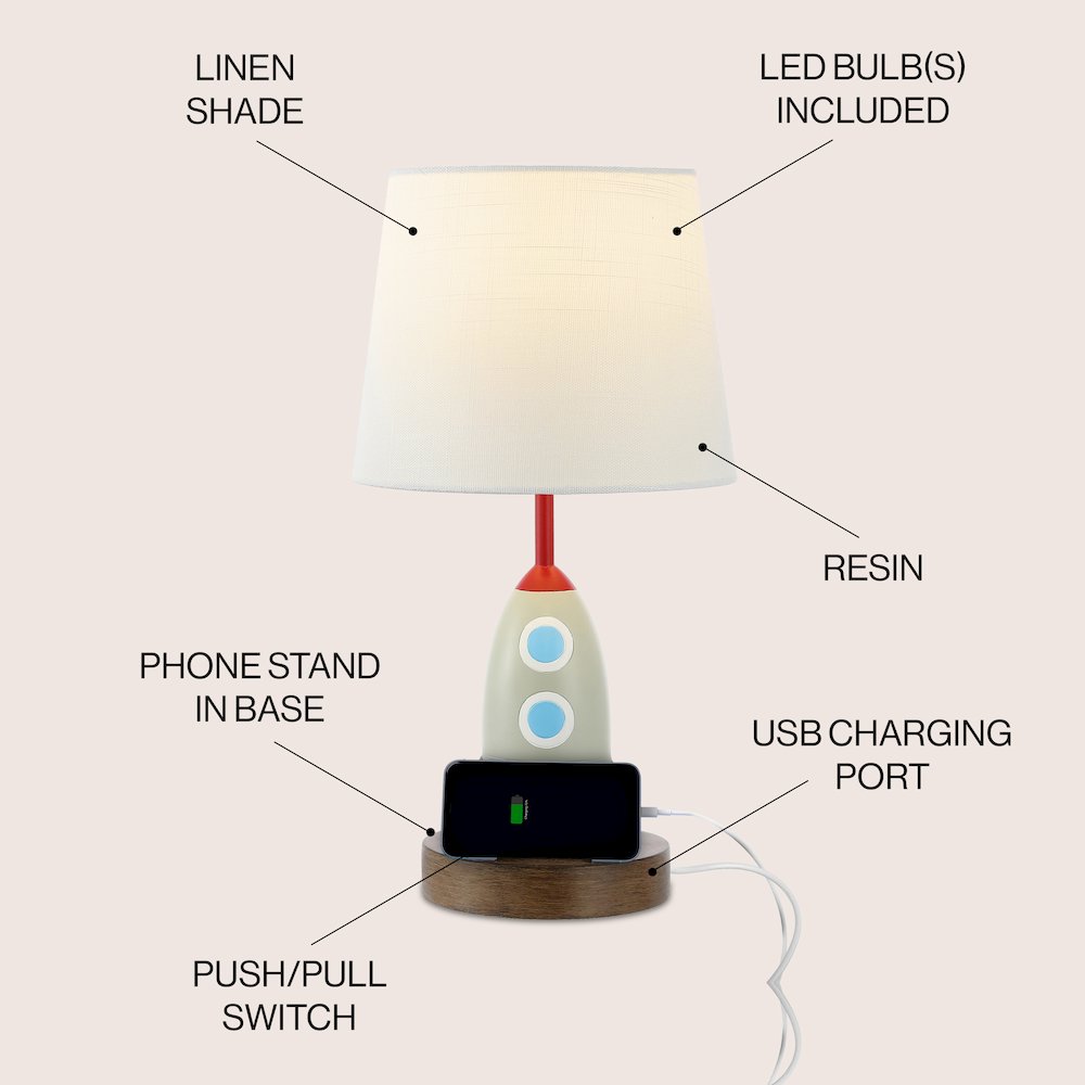 Houston Transitional Style Iron/Resin Rocket Led Kids' Table Lamp. Picture 4