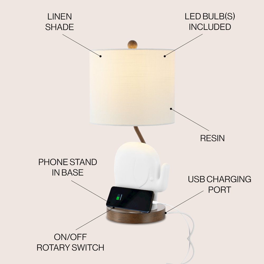 Ellie Bohemian Designer Iron/Resin Elephant Led Kids' Table Lamp. Picture 4