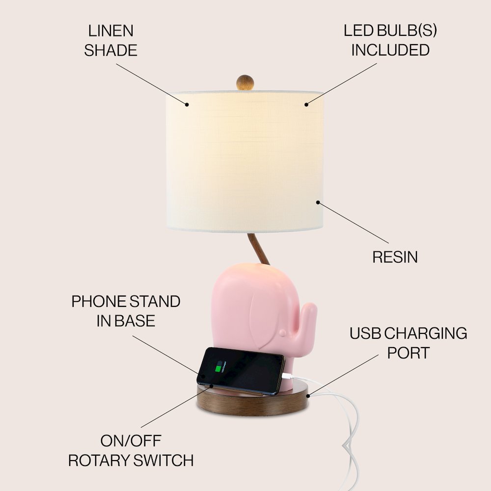 Ellie Bohemian Designer Iron/Resin Elephant Led Kids' Table Lamp. Picture 4