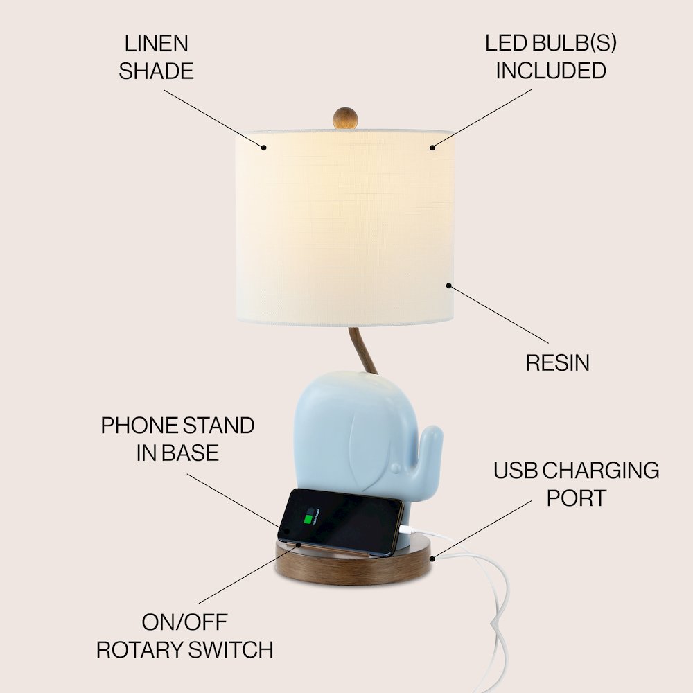 Ellie Bohemian Designer Iron/Resin Elephant Led Kids' Table Lamp. Picture 4