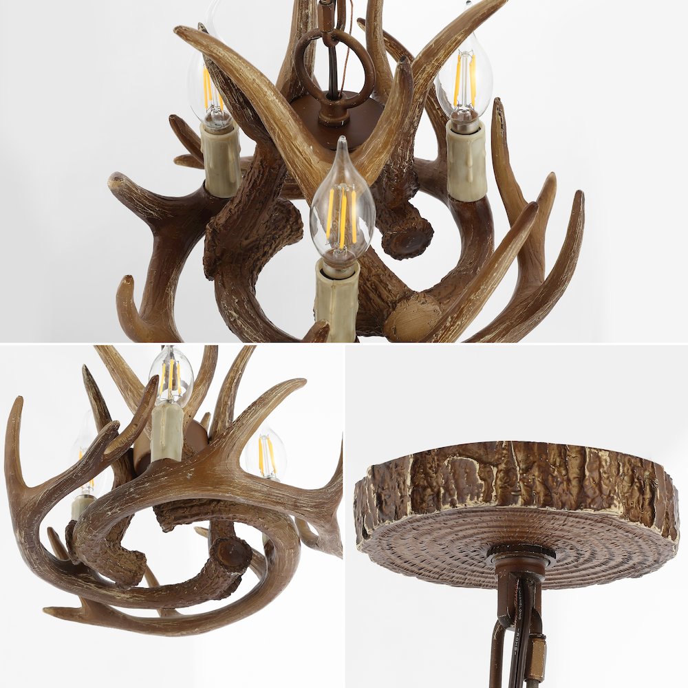 Nelle Adjustable Resin Antler 3-Light Led Chandelier. Picture 5