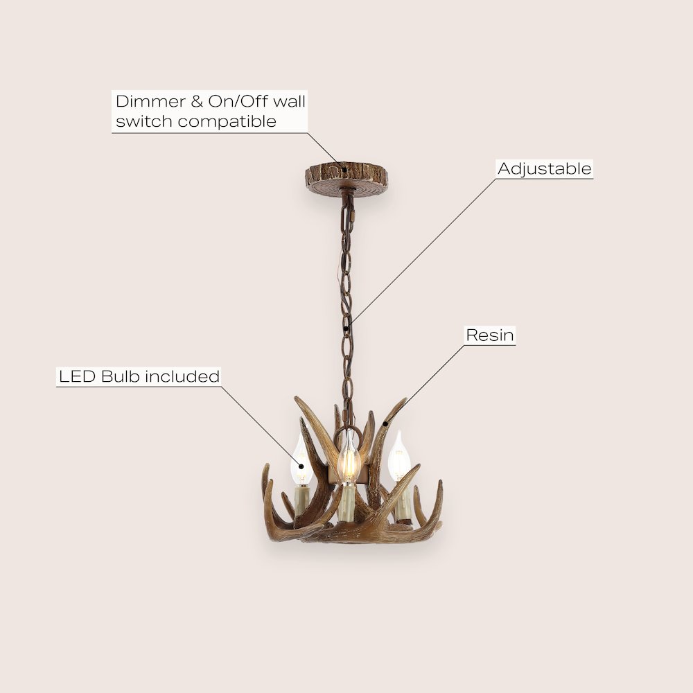 Nelle Adjustable Resin Antler 3-Light Led Chandelier. Picture 6