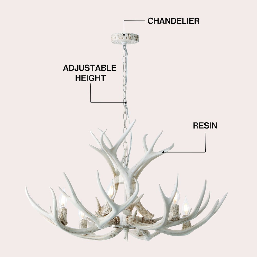 Eldora 6-Light Adjustable Resin Antler LED Chandelier. Picture 3
