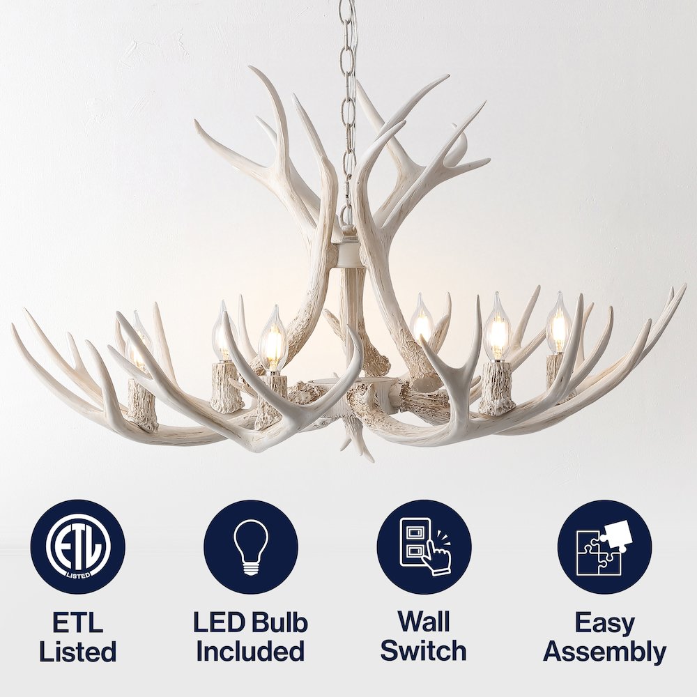 Eldora 6-Light Adjustable Resin Antler LED Chandelier. Picture 6