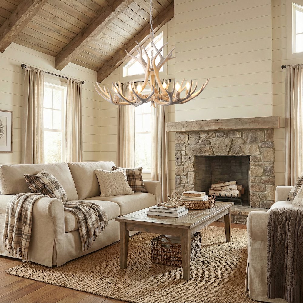Eldora 6-Light Adjustable Resin Antler LED Chandelier. Picture 9