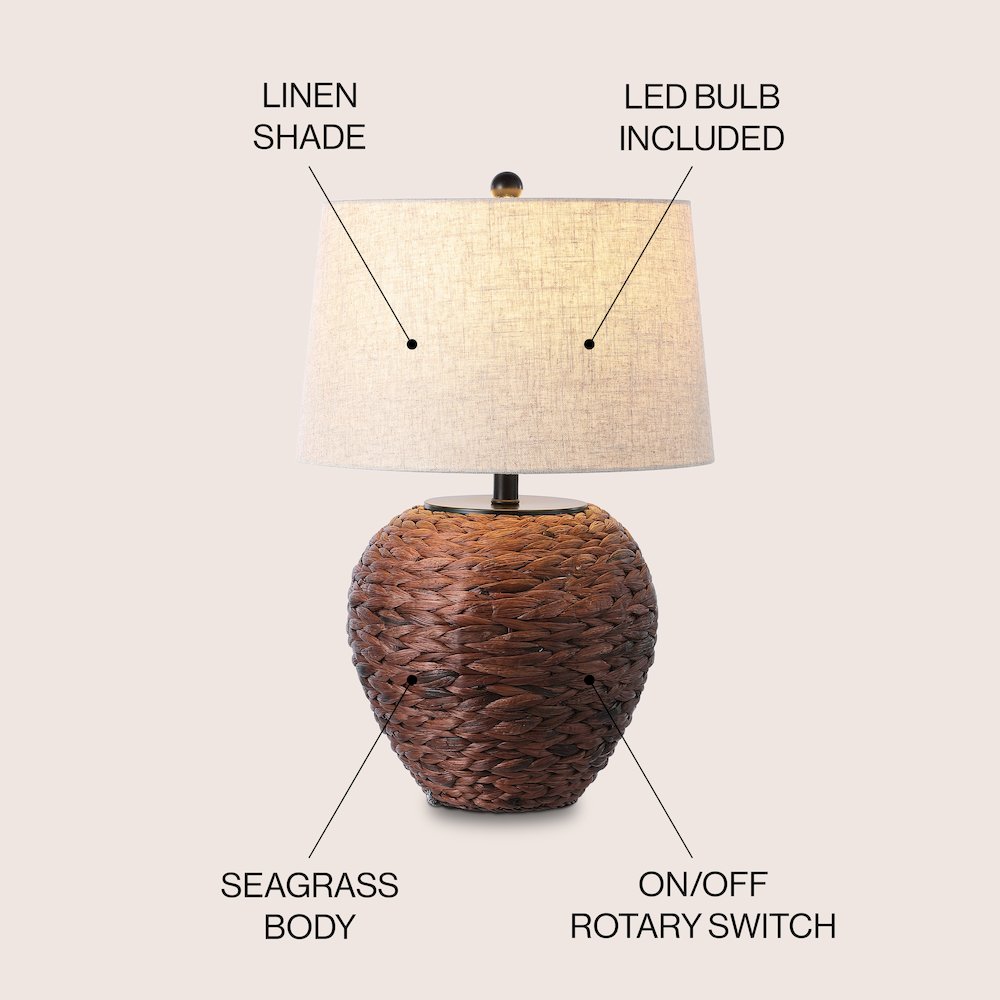 Alaro Farmhouse Coastal Water Hyacinth Basket Led Table Lamp. Picture 4