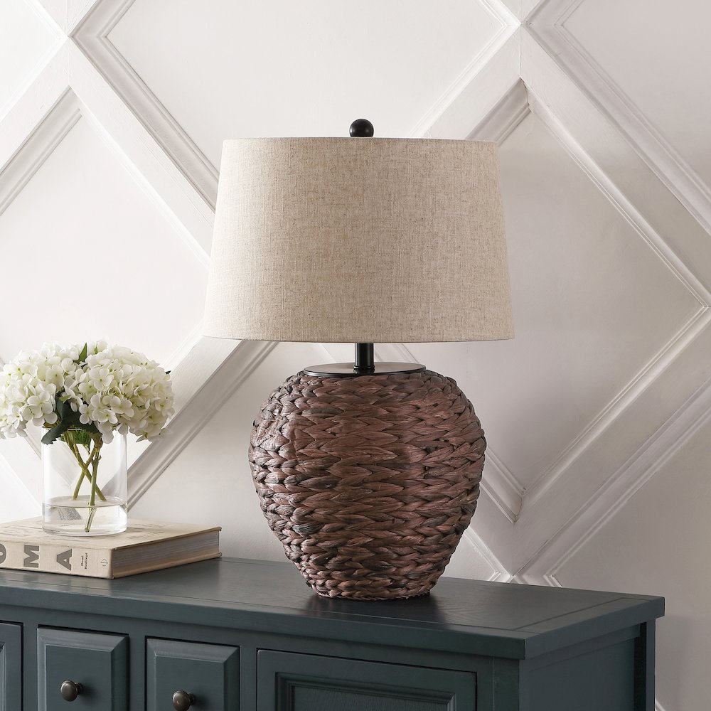 Alaro Farmhouse Coastal Water Hyacinth Basket Led Table Lamp. Picture 1