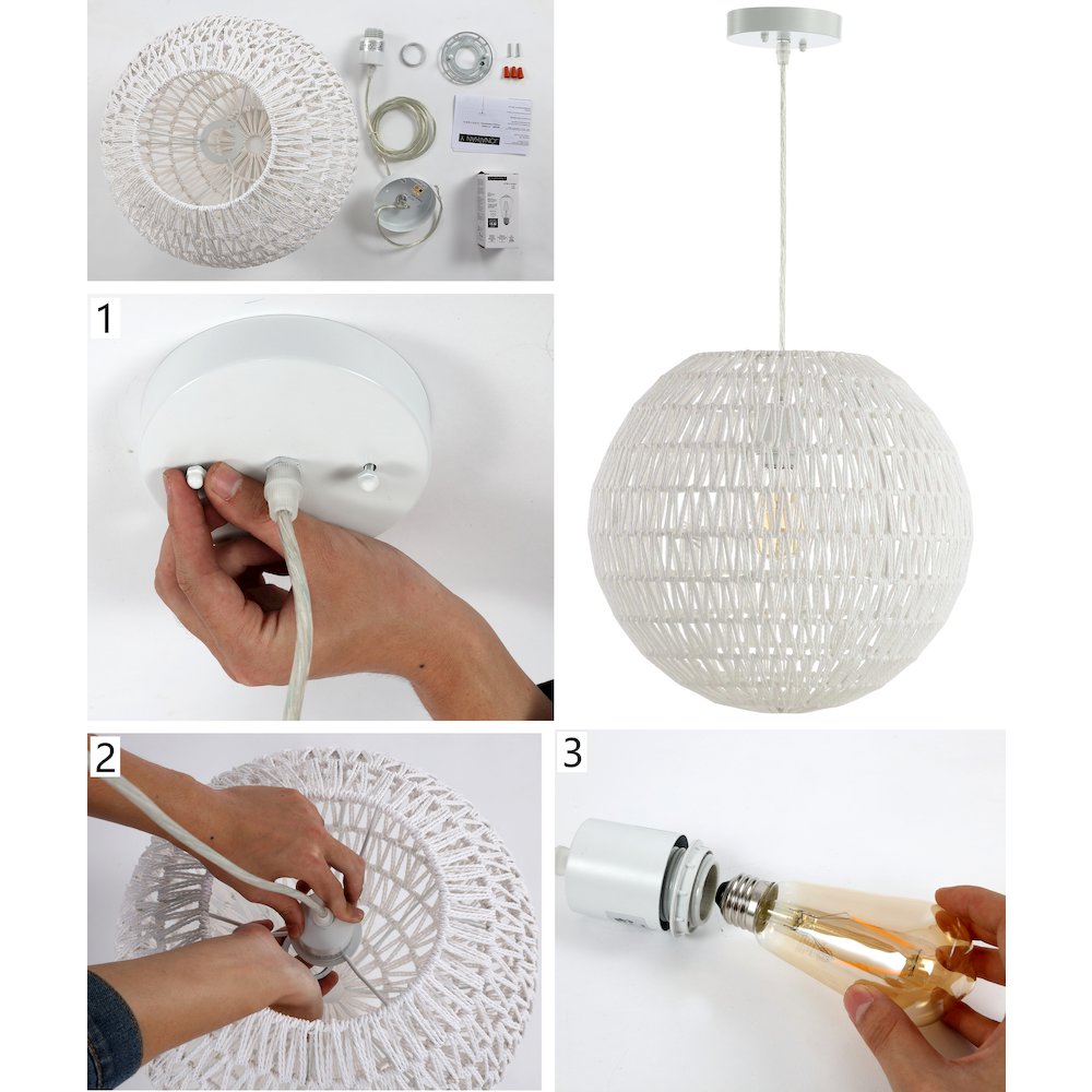 Luna Bohemian Modern Woven Rattaniron Led Pendant. Picture 10