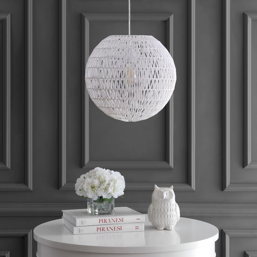 Luna Bohemian Modern Woven Rattaniron Led Pendant. Picture 6