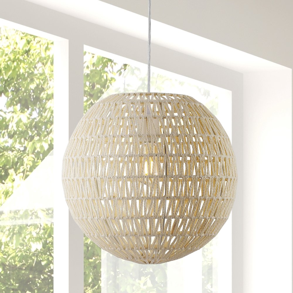 Luna Bohemian Modern Woven Rattaniron Led Pendant. Picture 9