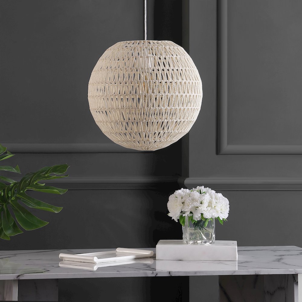 Luna Bohemian Modern Woven Rattaniron Led Pendant. Picture 5