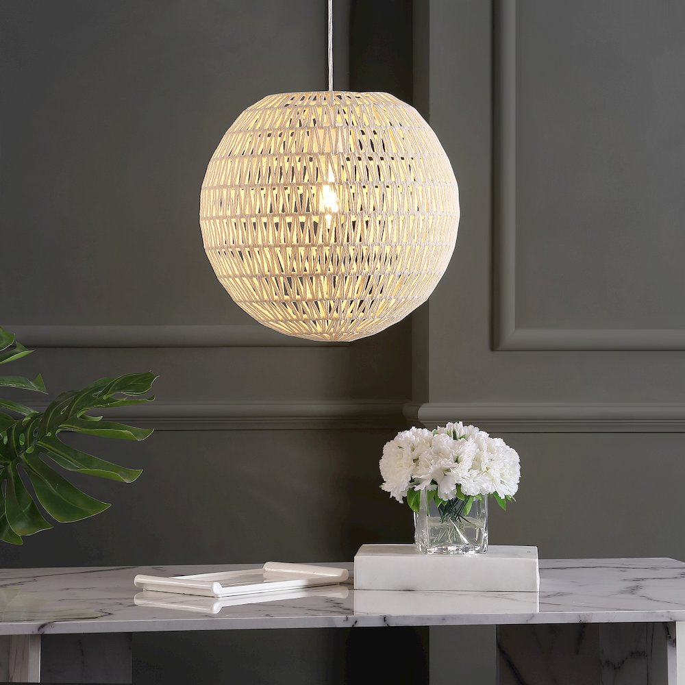 Luna Bohemian Modern Woven Rattaniron Led Pendant. Picture 4