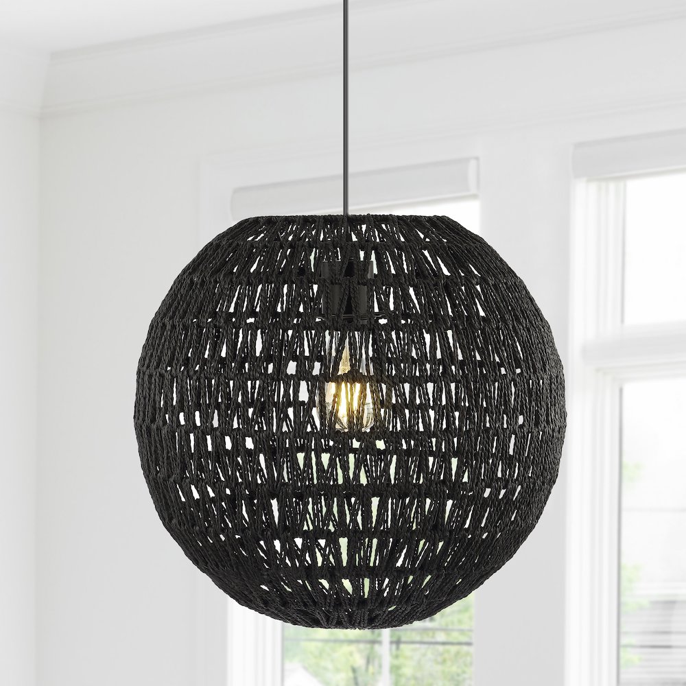 Luna Bohemian Modern Woven Rattaniron Led Pendant. Picture 9