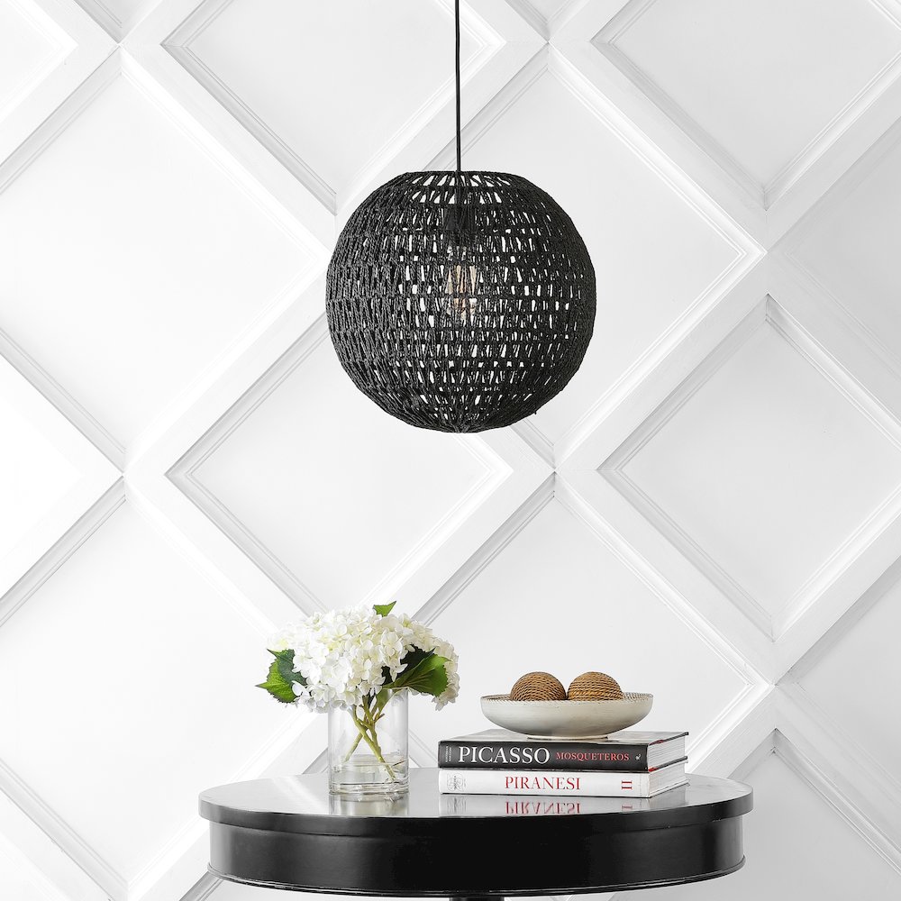 Luna Bohemian Modern Woven Rattaniron Led Pendant. Picture 5