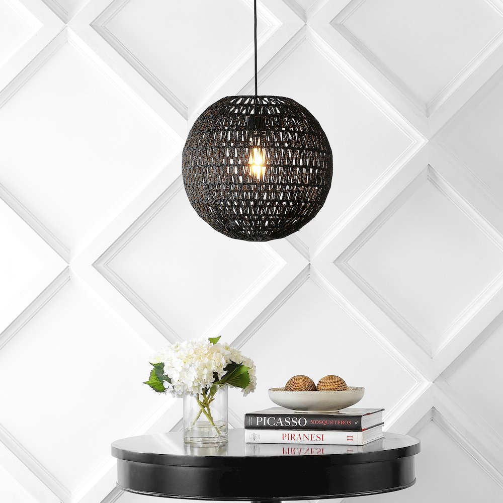 Luna Bohemian Modern Woven Rattaniron Led Pendant. Picture 4