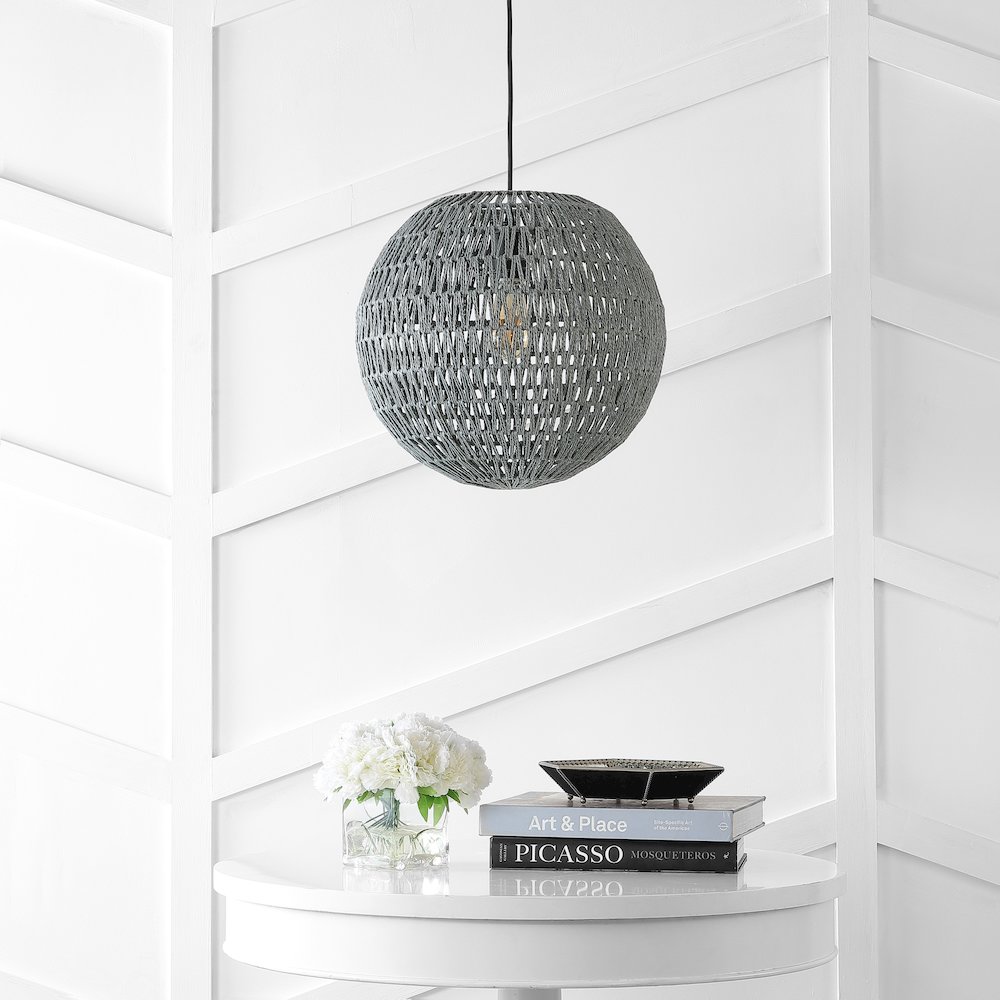 Luna Bohemian Modern Woven Rattaniron Led Pendant. Picture 5