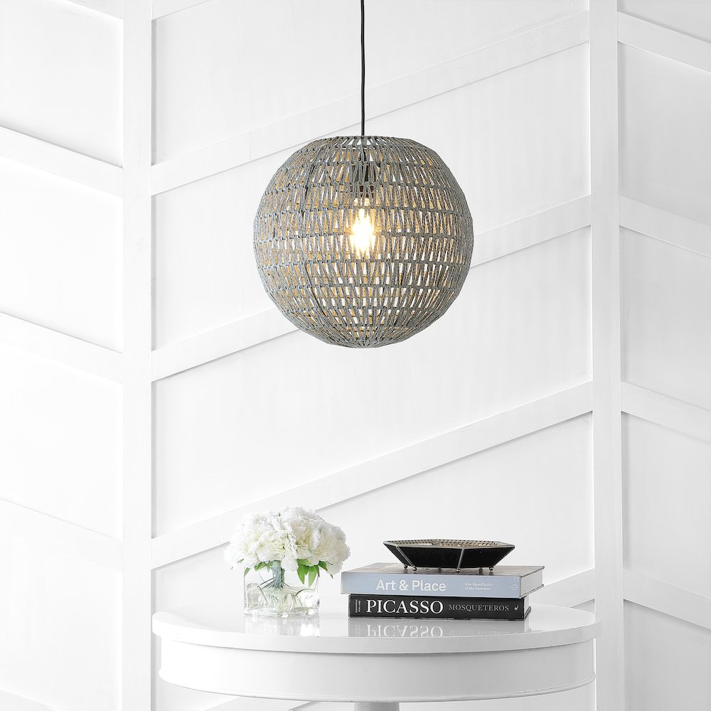 Luna Bohemian Modern Woven Rattaniron Led Pendant. Picture 4