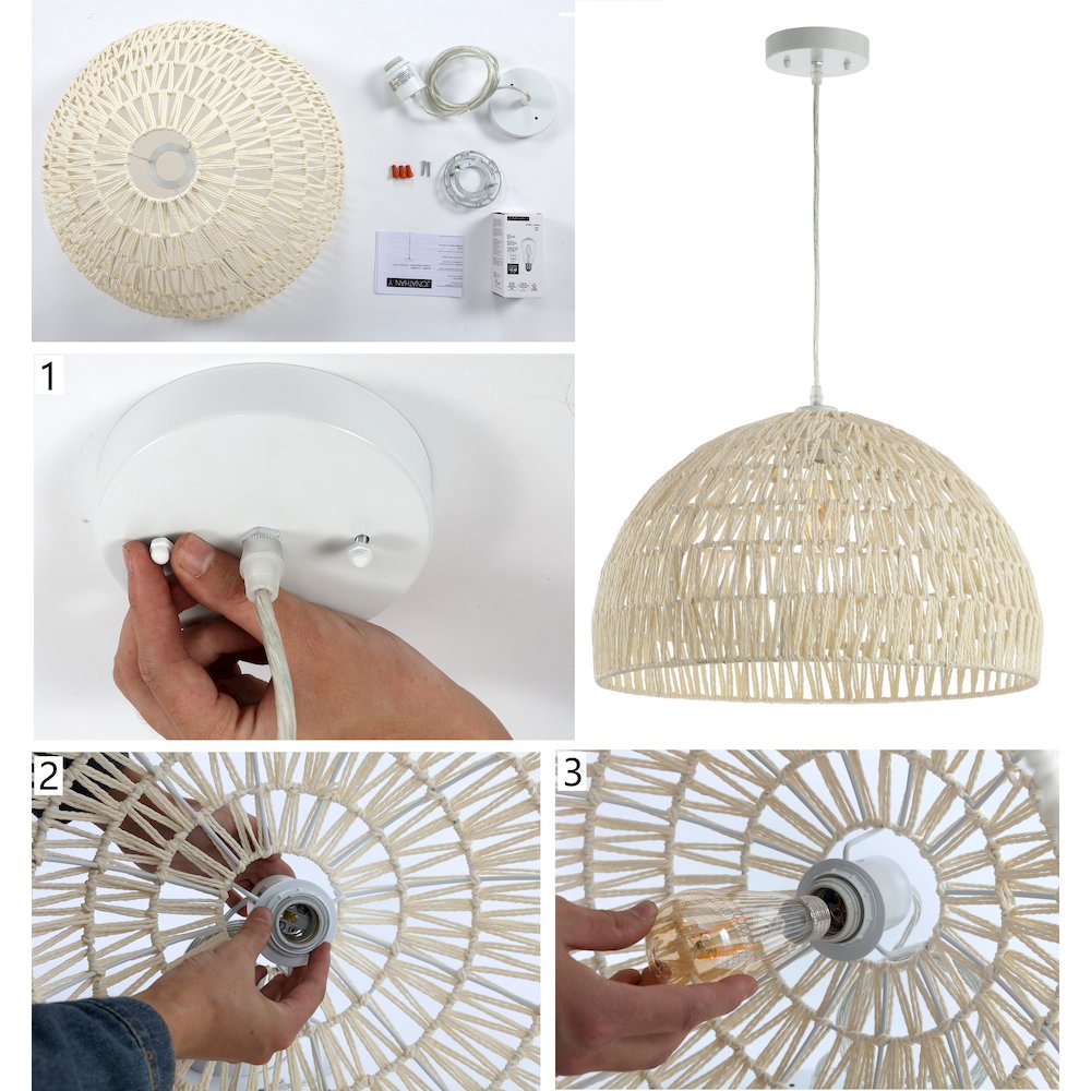 Campana Bohemian Modern Woven Rattaniron Led Pendant. Picture 11