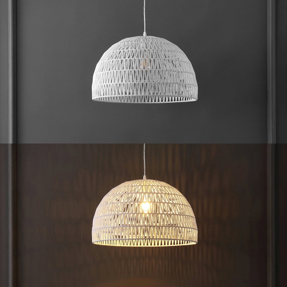 Campana 20" 1-Light Bohemian Modern Woven Rope/Iron LED Pendant, White. Picture 5