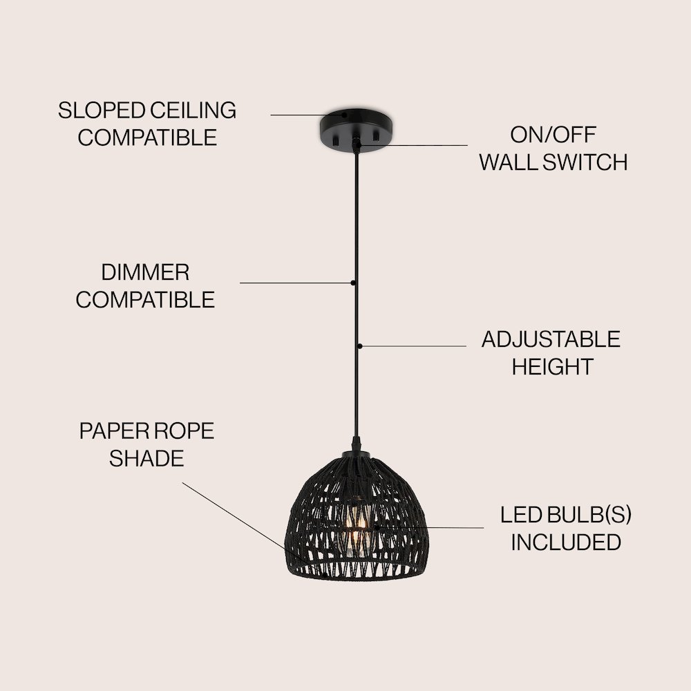 Campana 1-Light Bohemian Modern Woven Rope/Iron Led Pendant. Picture 5