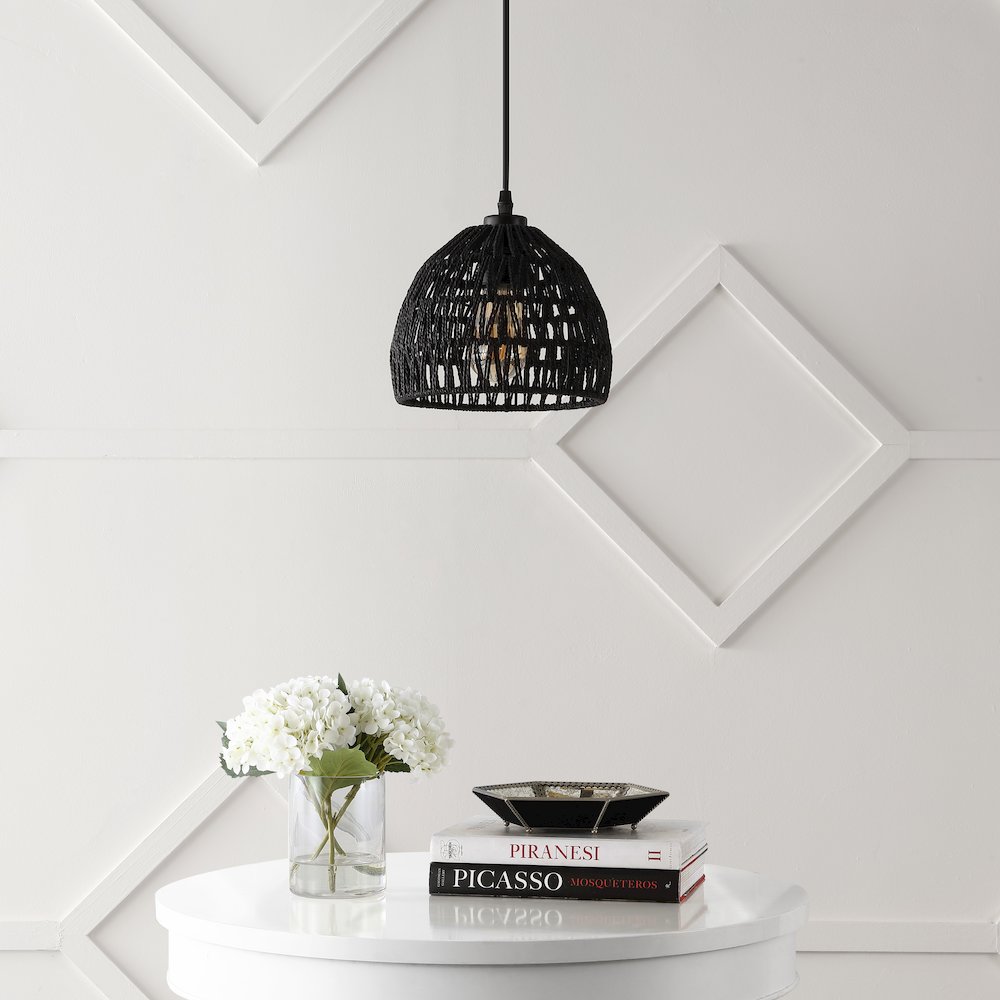 Campana 1-Light Bohemian Modern Woven Rope/Iron Led Pendant. Picture 1