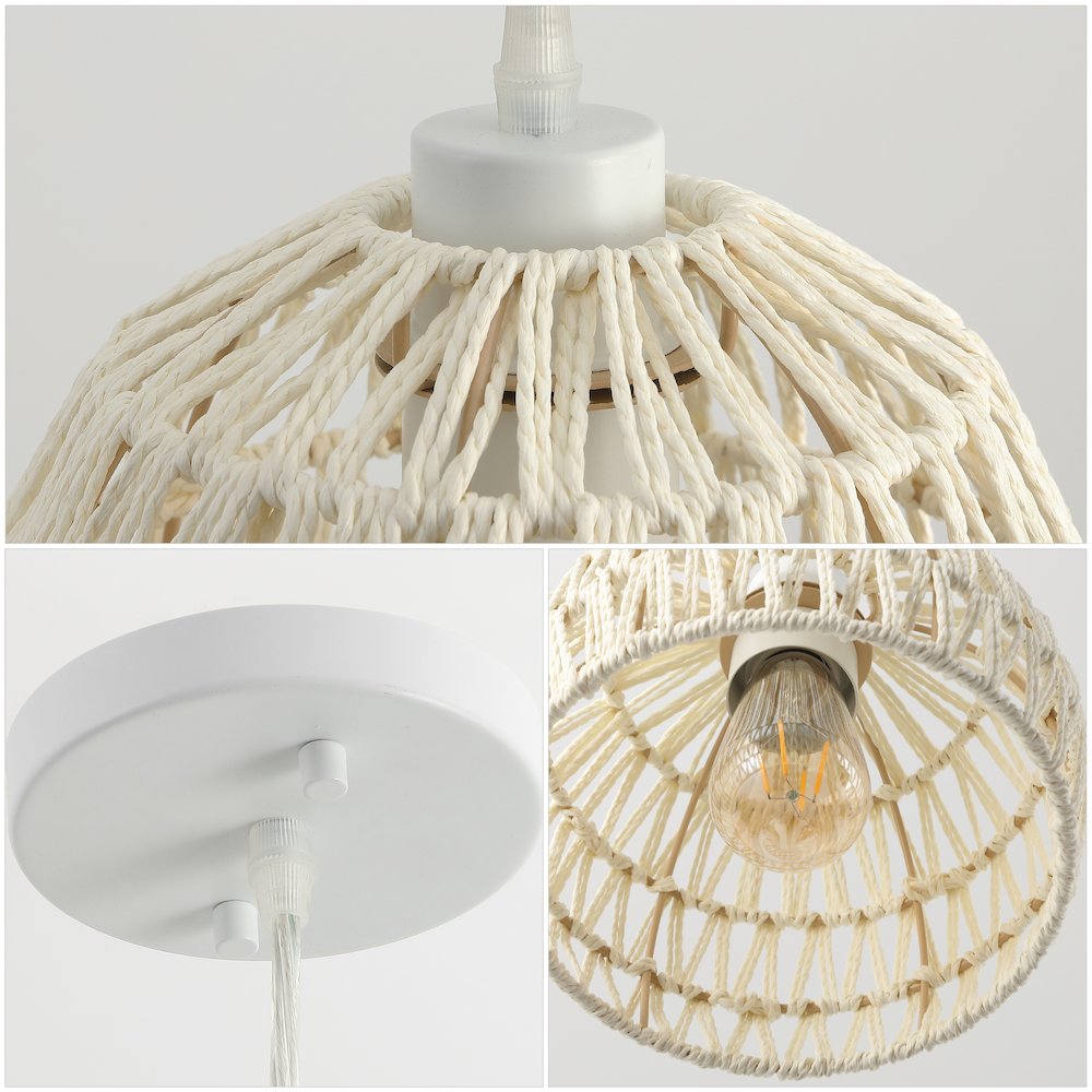 Campana 8.25" 1-Light Bohemian Modern Woven Rope/Iron LED Pendant, Cream. Picture 4