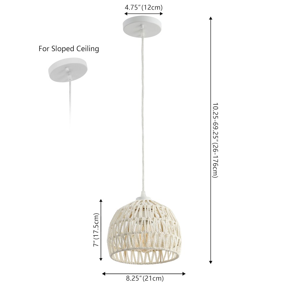 Campana 8.25" 1-Light Bohemian Modern Woven Rope/Iron LED Pendant, Cream. Picture 6