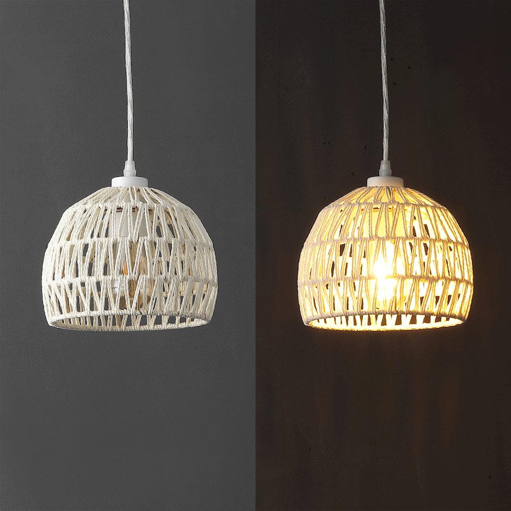 Campana 8.25" 1-Light Bohemian Modern Woven Rope/Iron LED Pendant, Cream. Picture 5