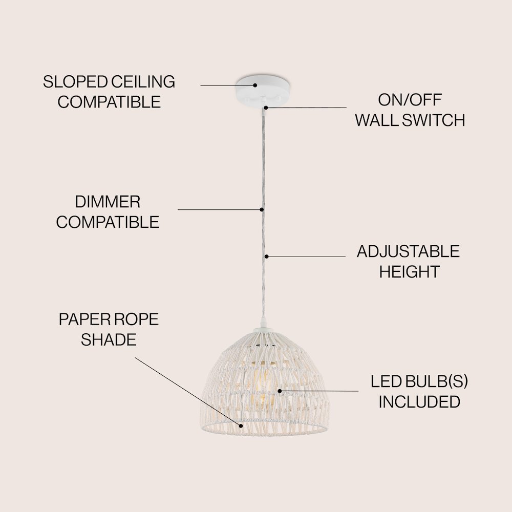 Campana 1-Light Bohemian Modern Woven Rope/Iron Led Pendant. Picture 5