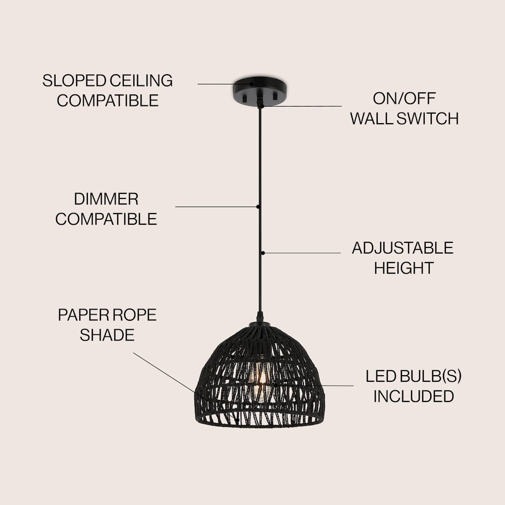 Campana 1-Light Bohemian Modern Woven Rope/Iron Led Pendant. Picture 5
