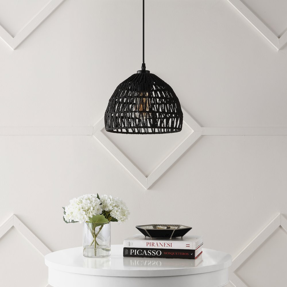 Campana 1-Light Bohemian Modern Woven Rope/Iron Led Pendant. Picture 1