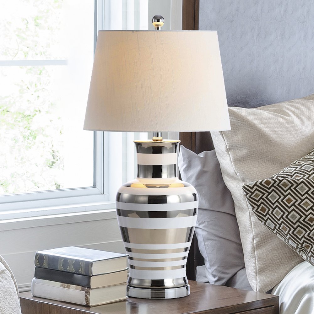 Zilar Striped Ceramiciron Classic Modern Led Table Lamp. Picture 7