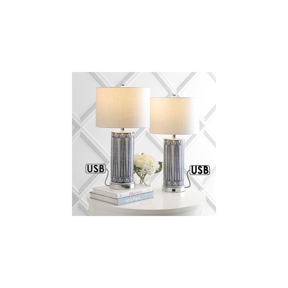 Sulka Ceramiciron Contemporary Usb Charging Led Table Lamp (Set Of 2). Picture 9