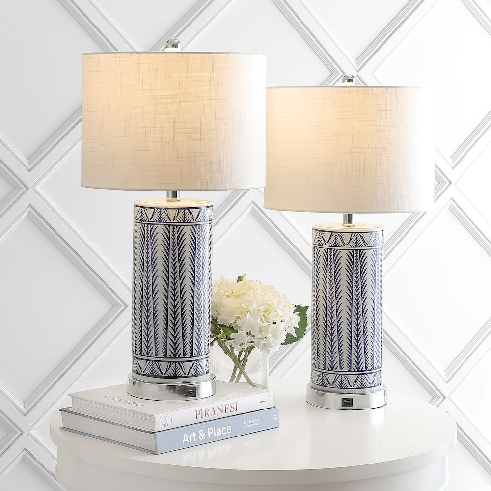 Sulka Ceramiciron Contemporary Usb Charging Led Table Lamp (Set Of 2). Picture 11