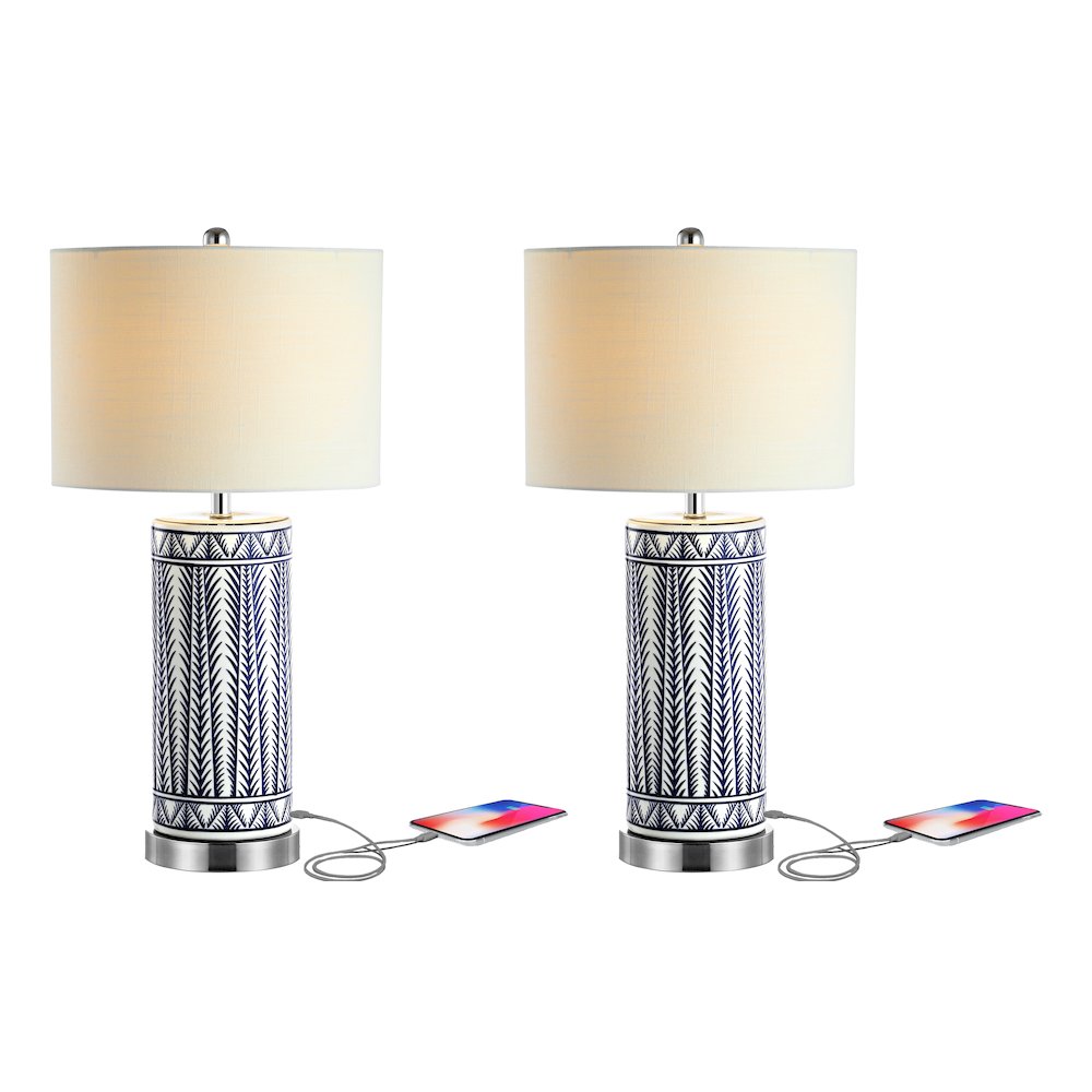 Sulka Ceramiciron Contemporary Usb Charging Led Table Lamp (Set Of 2). Picture 1